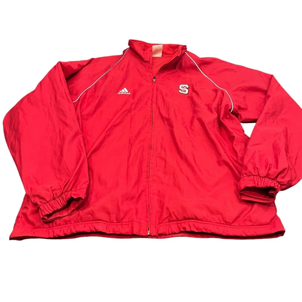 Adidas Windbreaker Jacket Mens XL Red NC State Wolfpack NCAA‎ Full Zip Coat